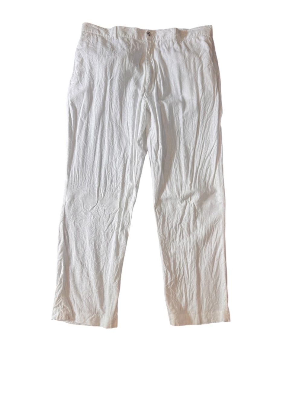 Alan Flusser Men's 40x32 White Linen Blend Chino Pants Vacation Beachy Coastal
